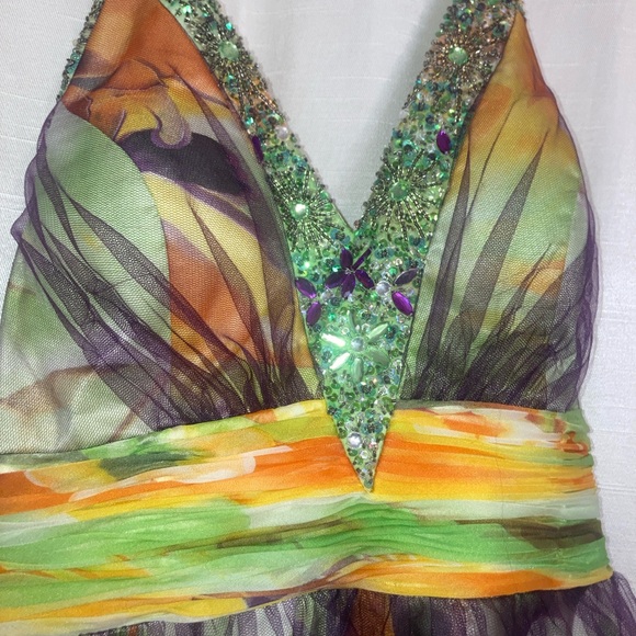 Cinderella Beaded Butterfly Print Party Dress Size 14 Tulle Skirt Fairycore - Picture 4 of 9